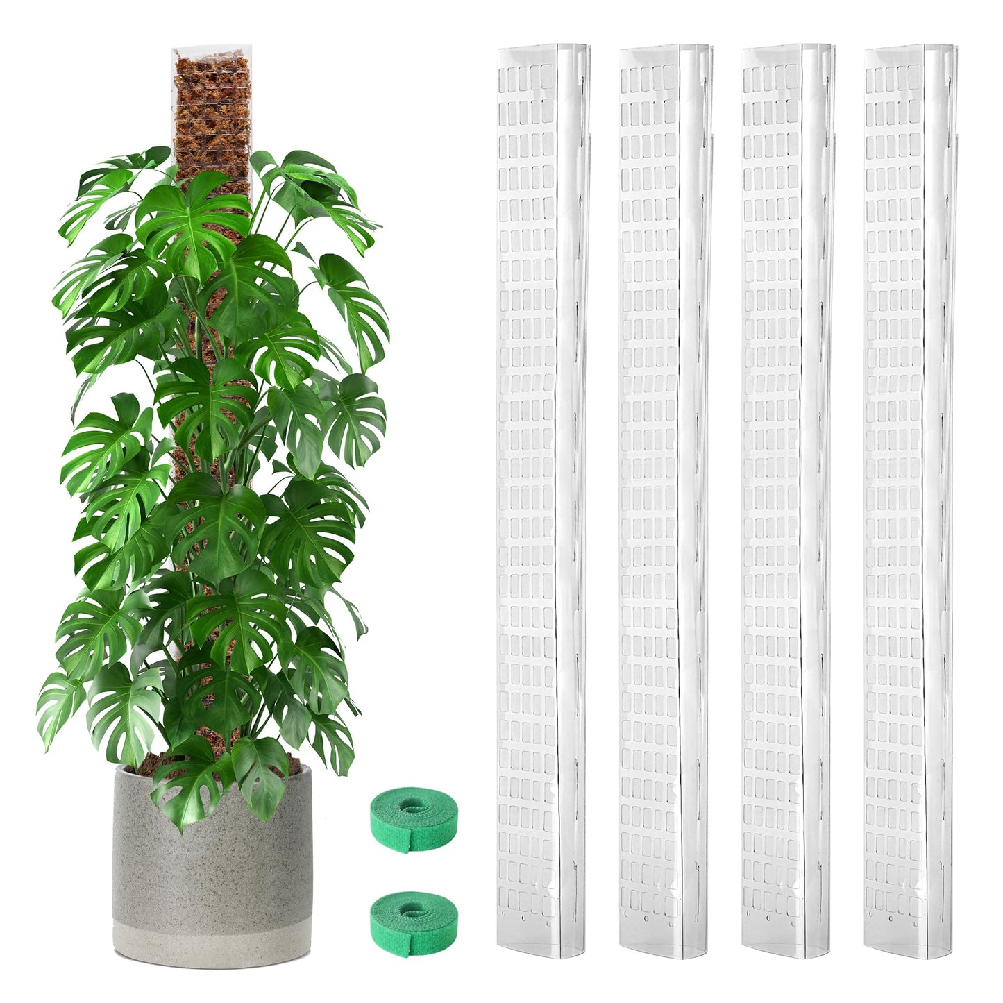 EOX 4 Pcs 24 Inch Plastic Moss Pole for Monstera, Large D Shaped Poles for Climbing Plants Work with Sphagnum Moss, 90 Inch Plant Stake Set of 4, Garden Ties