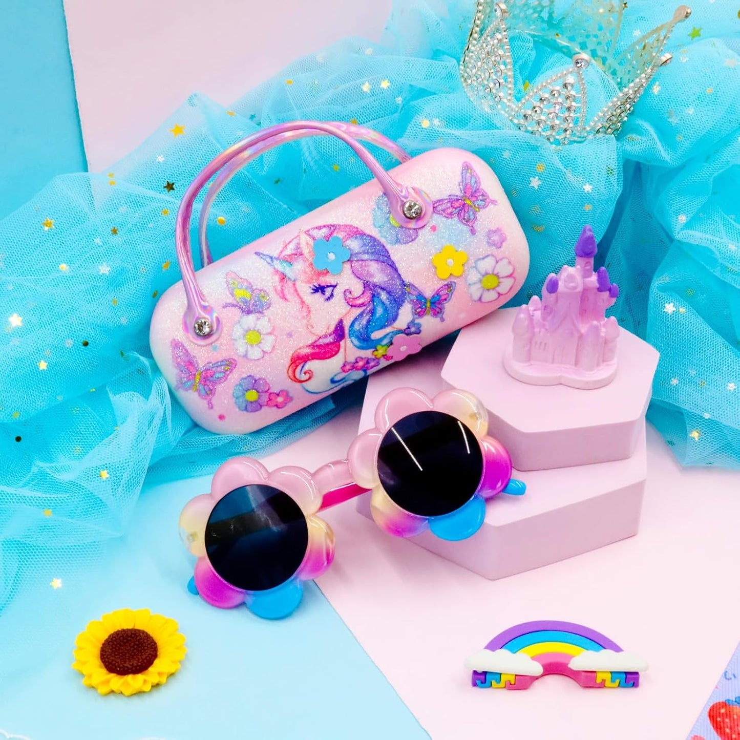 PinkSheep Sonnenbrille für Mädchen, polarisierte Sonnenbrille für Babys und Kinder mit Etui, Einhorn, Oval, Katzen, Herzbrillen, UV400-Schutz