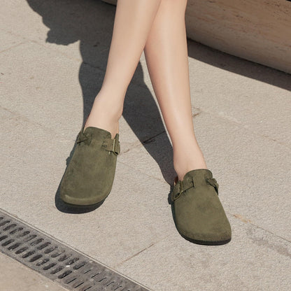 Women's Suede Clogs Mens Leather Mules Comfort Cork Footbed Sandals with Arch Support and Adjustable Buckle