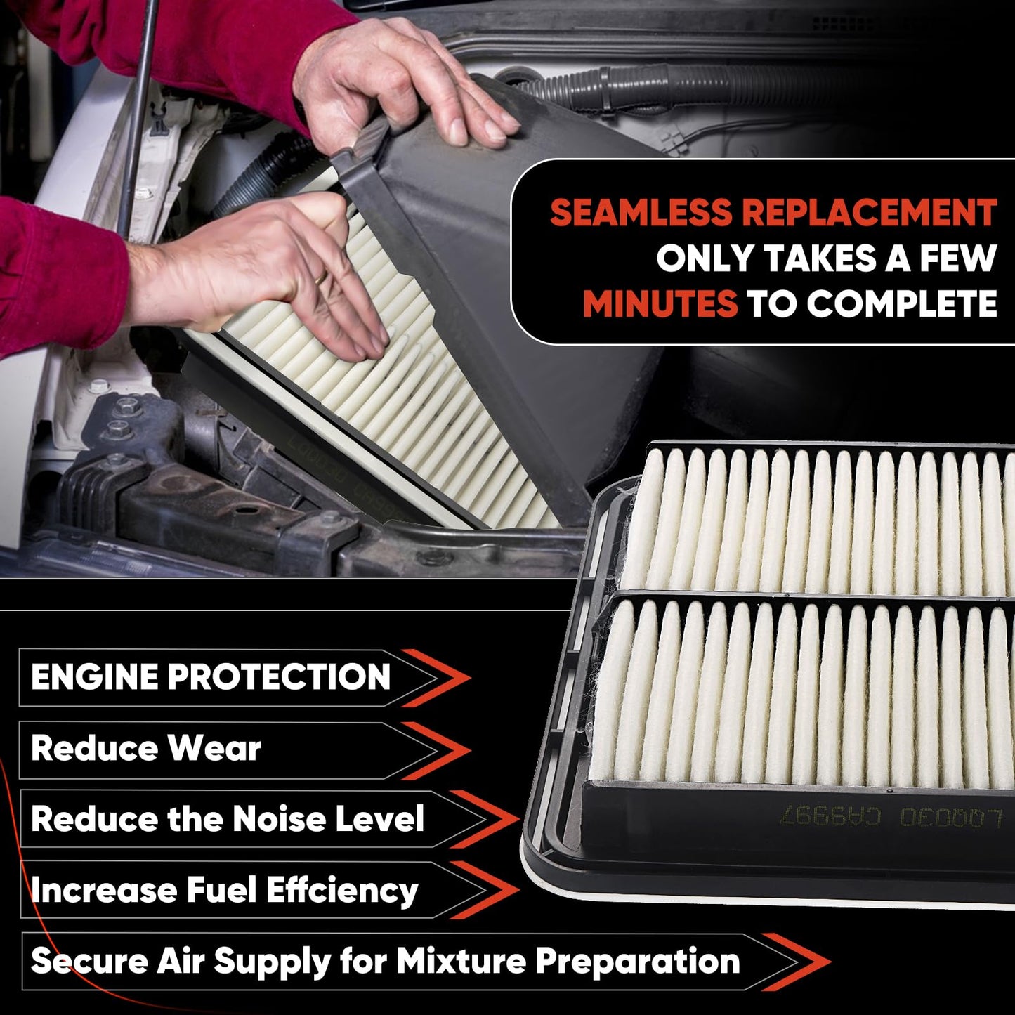 CA10262 Engine Air Filter Fit Ford Expedition/F150/F250/F350 (2007-2021) & Lincoln Navigator Replaces FA1883, 7C3Z9601A, A35642