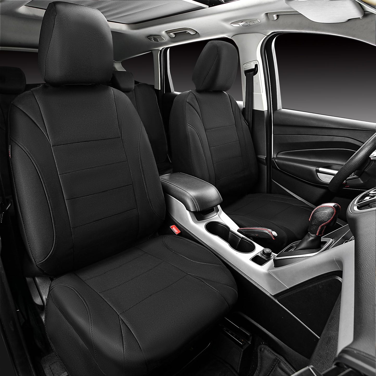 CAR Pass Neoprene Waterproof Two Front Car Seat Covers Set- Universal Fit for Vehicles, Airbag Compatiable(Black)