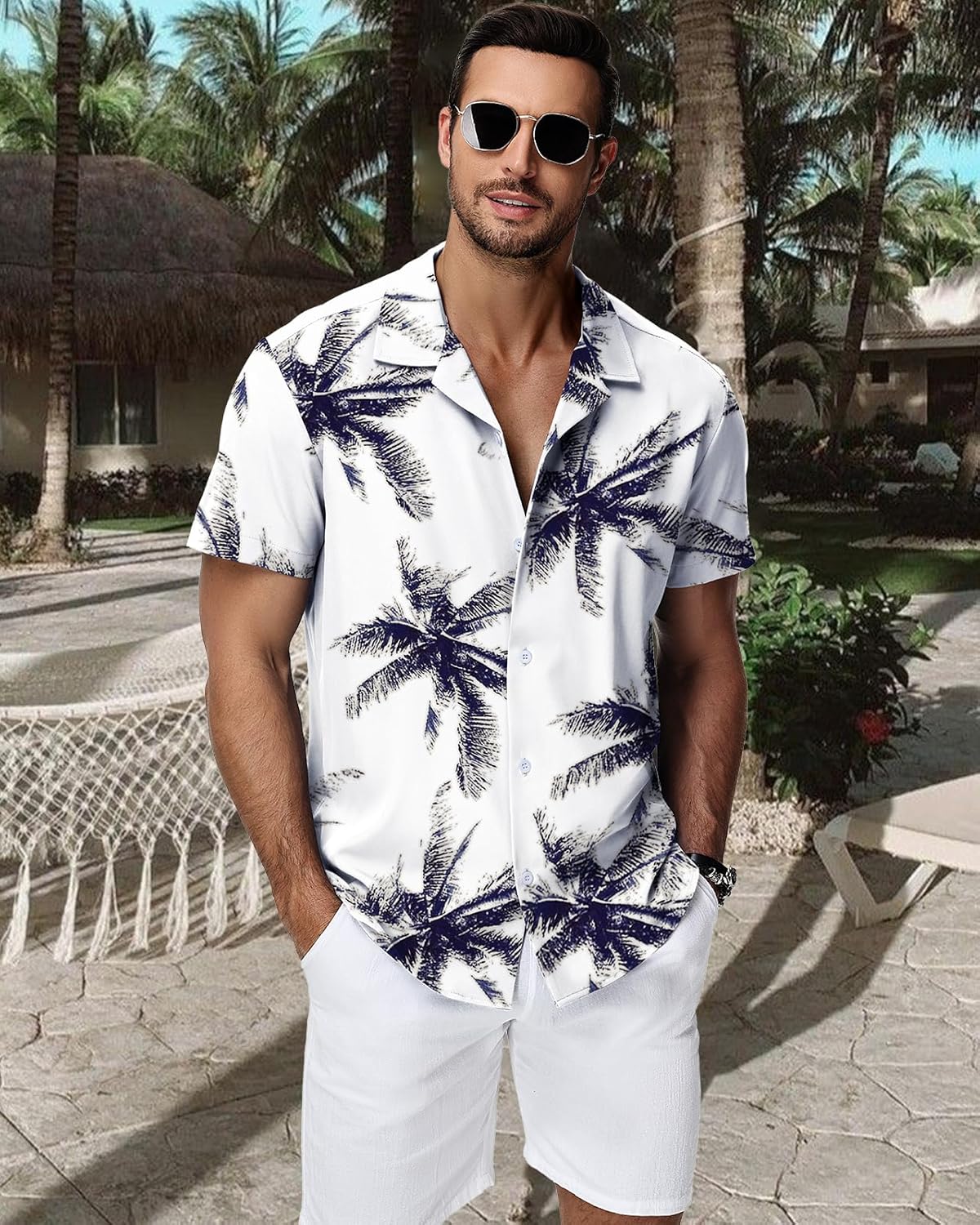 HMIYA Herren Hawaiihemden Kurzarm Button-Up Hemd Herren S-3XL