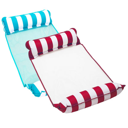 Aqua 4-in-1 Monterey Hammock Pool Float & Water Hammock, Multi-Purpose, Inflatable Pool Floats for Adults, Patented Thick, Non-Stick PVC Material, One Light Blue & One Navy/White Stripe, 2-Pack