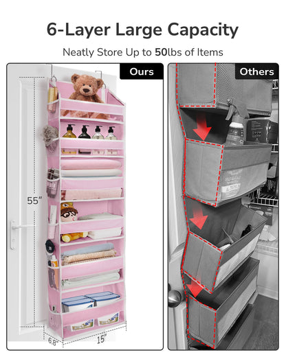 ULG Over The Door Organizer with 6 Large Pockets 12 Side Pockets, 50lbs Weight Capacity Door Hanging Organizer for Bedroom, Bathroom, Pantry, Nursery Storage, Beige