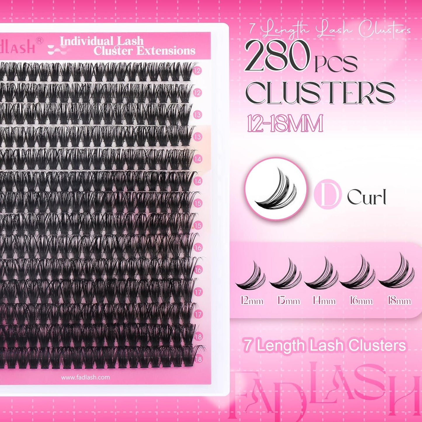 Cluster Wimpern D-Curl Wimperncluster 280 Stück Wimpernverlängerung Cluster Einzelwimpern Weiche DIY Wimpernverlängerungen Gemischtes Tray Wimperncluster Natürlicher Look (60D-0.07D, 8-16mm)