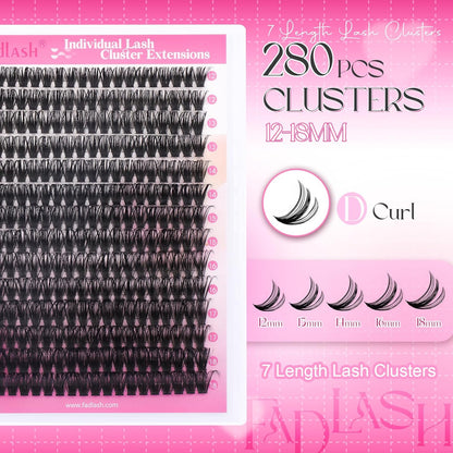 Cluster Wimpern D-Curl Wimperncluster 280 Stück Wimpernverlängerung Cluster Einzelwimpern Weiche DIY Wimpernverlängerungen Gemischtes Tray Wimperncluster Natürlicher Look (60D-0.07D, 8-16mm)