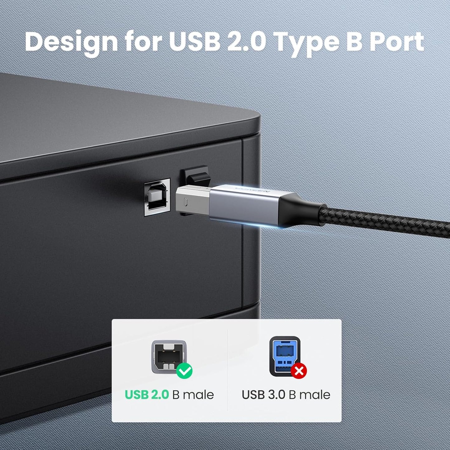 UGREEN USB C Drucker-Kabel Typ C auf A geflochtenes MIDI-Kabel kompatibel mit DJ-Controller, MIDI-Keyboard, digitalem Mischpult, Piano-Keyboard für MacBook Pro, iPad, 1,8 m