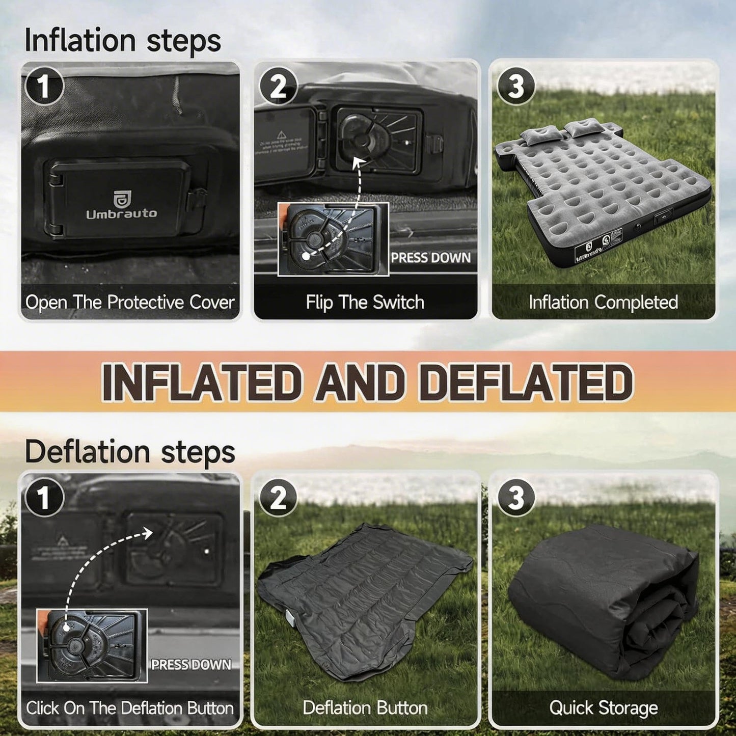 Umbrauto Car Air Mattress Backseat| Inflatable Truck Back Seat Camping Airbed for SUV Rear Seat, Blow Up Sleeping Travel Bed for Van Trunk with Pump & Pillows