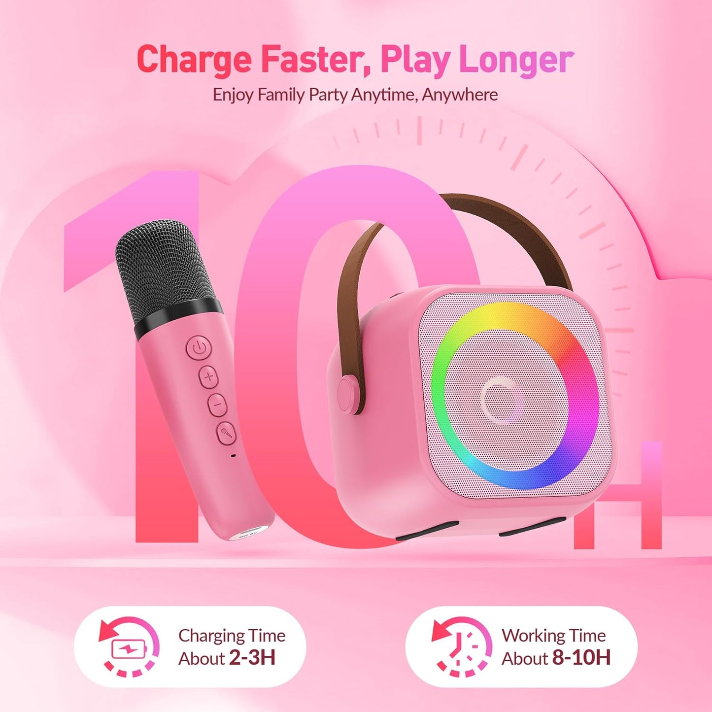 Mini Karaoke Machine for Kids Adults, Portable Bluetooth Speaker with 2 Wireless Microphone, Birthday Gifts for Girls Boys Ages 4, 5, 6, 7, 8, 9, 10, 12+ Years Old (Pinkcolor)