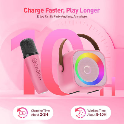 Mini Karaoke Machine for Kids Adults, Portable Bluetooth Speaker with 2 Wireless Microphone, Birthday Gifts for Girls Boys Ages 4, 5, 6, 7, 8, 9, 10, 12+ Years Old (Pinkcolor)