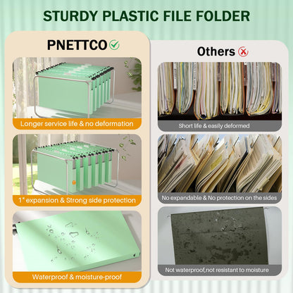 Extra Capacity Plastic Hanging File Folder, 12 Pack Reinforced Hang Folders Legal Size, Heavy Duty 1 Inch Expansion Filing Cabinet Folders, for Bulk Files, Medical Charts, Cream Yellow
