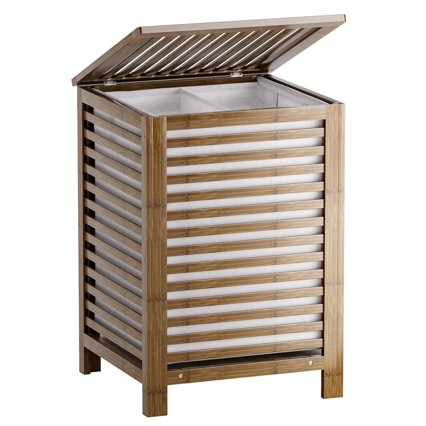 SMIBUY Double Laundry Hamper with Lid, 120L Bamboo Laundry Basket with Removable Liner Bag, 2-Section Clothes Divider Laundry Sorter for Laundry Room, Bathroom, Bedroom (Pink)
