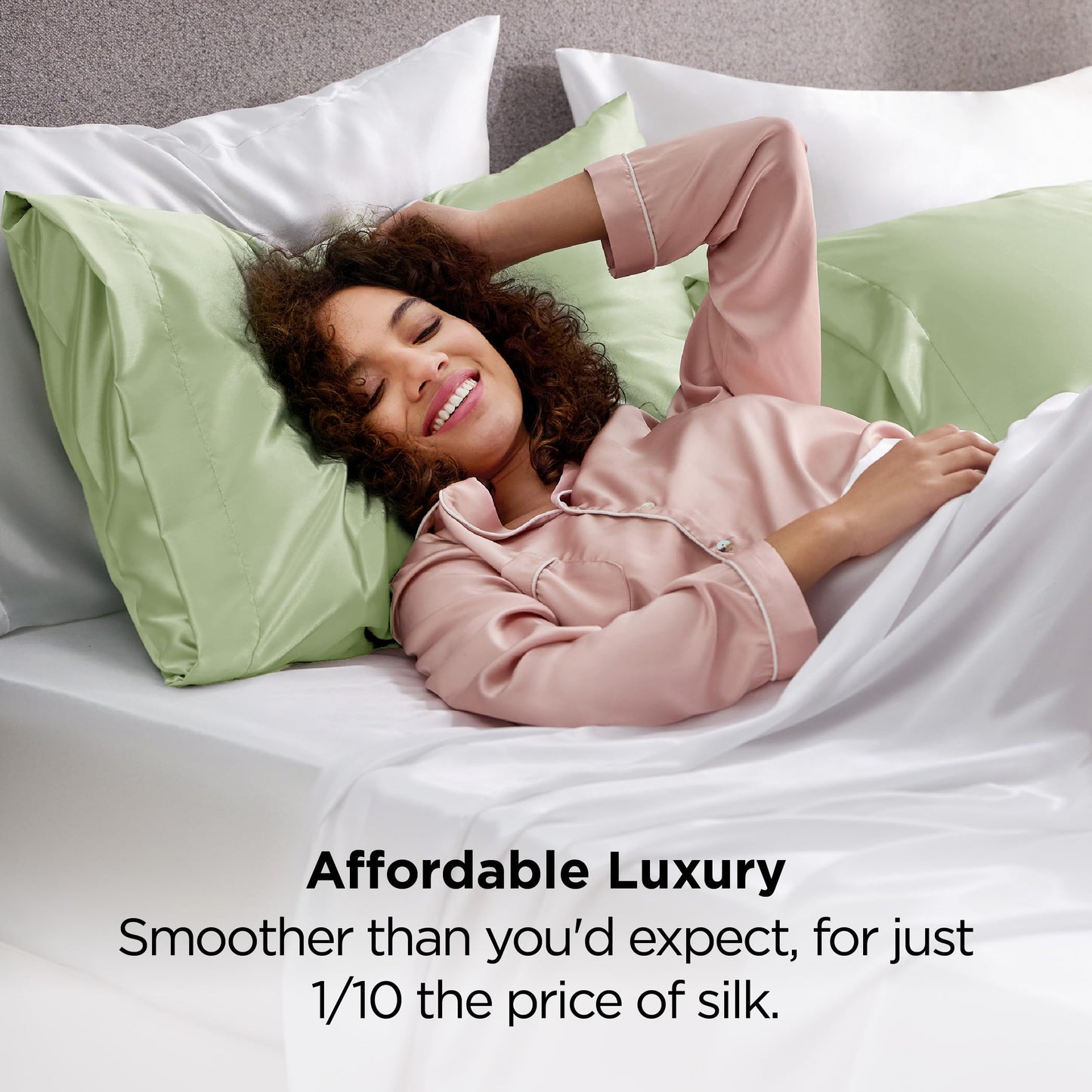 Bedsure Satin Pillow Case Queen Size 2 Pack, Similar to Silk Pillow Cases, Silky Pillowcase Covers for Hair and Skin with Envelope Closure, Gifts for Women Men, Grey, 20x30 Inches