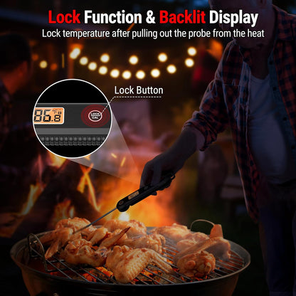 TempPro Digitales Sofortablese-Fleischthermometer zum Grillen, wasserdichtes Küchen-Lebensmittelthermometer mit Kalibrierfunktion und Hintergrundbeleuchtung, zum Backen von Brot, Süßigkeiten, Kochwerkzeug, Utensilien (zuvor ThermoPro)