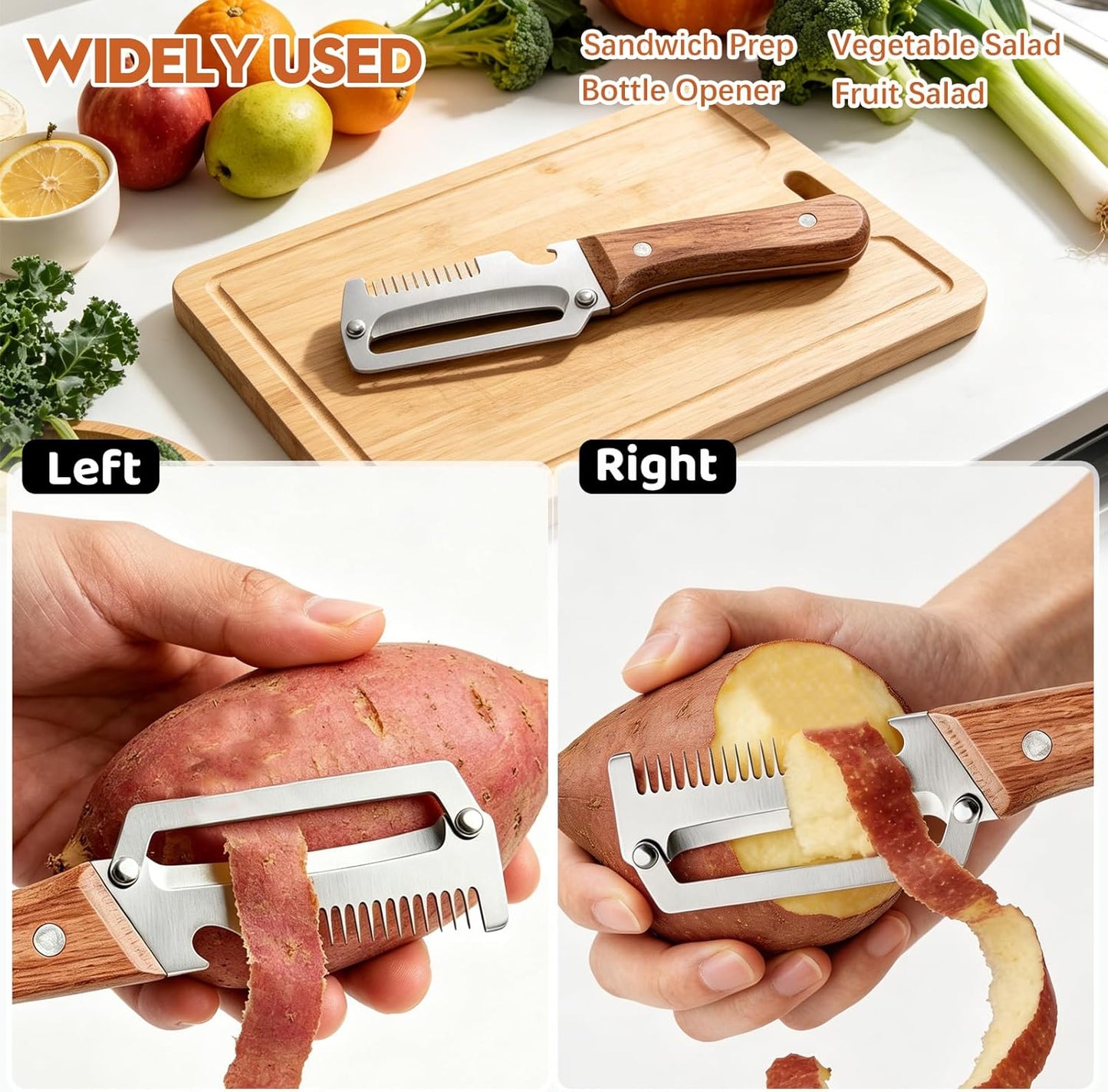 Left & Right Hand Vegetable Peeler Set with Scallion Slicer & Bottle Opener