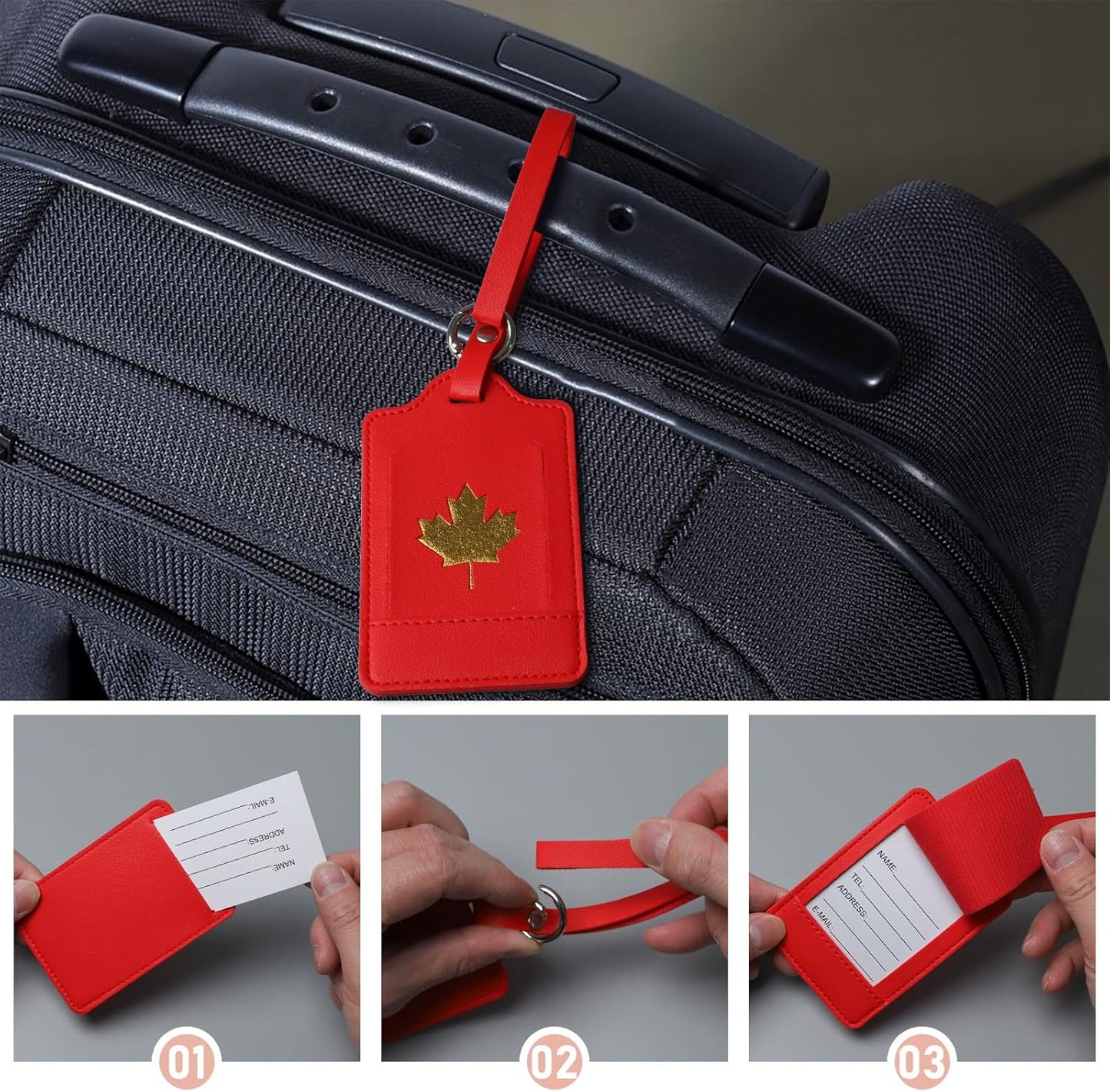 4 Pack Luggage Tag, Anyos PU Leather Travel Bag Labels Suitcase Baggage Tags with Name ID Card Privacy Protection