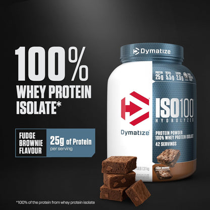 Dymatize ISO100 Whey Protein Powder Isolate, Fudge Brownie, 25g of Protein, 3 Pound, 5.5g BCAAs, Less Than 120 Cal., Gluten Free, 1g Fat, 1g Sugar, 2g Carb (42 Servings) (Pack of 6)
