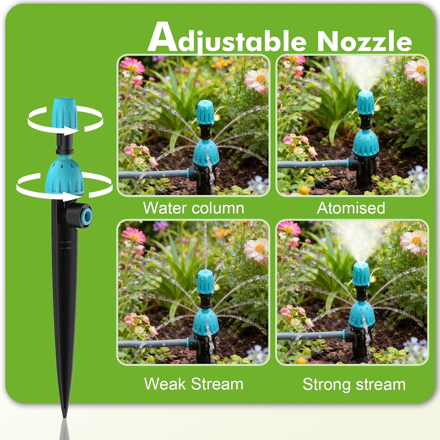 172FT Drip Irrigation System Kit with 2 Zone Water Timer,1/2" High-Flow Mainline Automatic Watering System,26PCS 360°Adjustable Nozzles,6-Way Fast-Plug Irrigation Kit for Agricultural Yard,Lawn