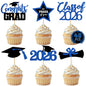 48 PCS Graduation Cupcake Toppers, 6 Styles Congrats Grad Cake Topper, Black and Gold Graduation Decorations 2026, Glittery Cap and Diploma Cake Picks for Grad Party Decor Supplies
