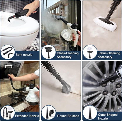 Handdampfreiniger, Dampfreiniger zur Reinigung, vielseitige tragbare Dampfreiniger für den Hausgebrauch mit Sicherheitssperre und 10-teiligem Zubehörset, die Detailwerkzeuge entfernen Schmutz, Fett und mehr (weiß)