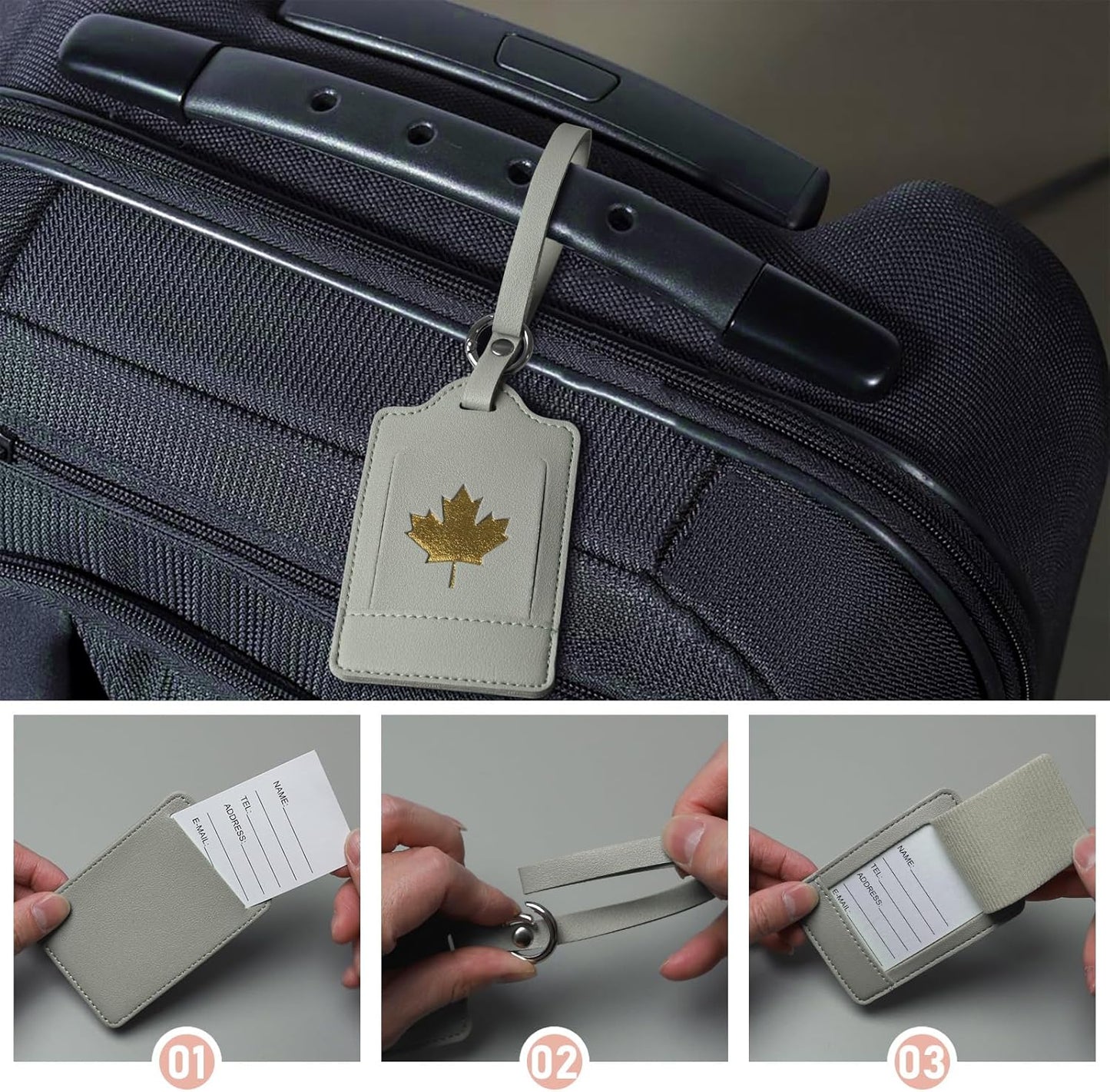 4 Pack Luggage Tag, Anyos PU Leather Travel Bag Labels Suitcase Baggage Tags with Name ID Card Privacy Protection