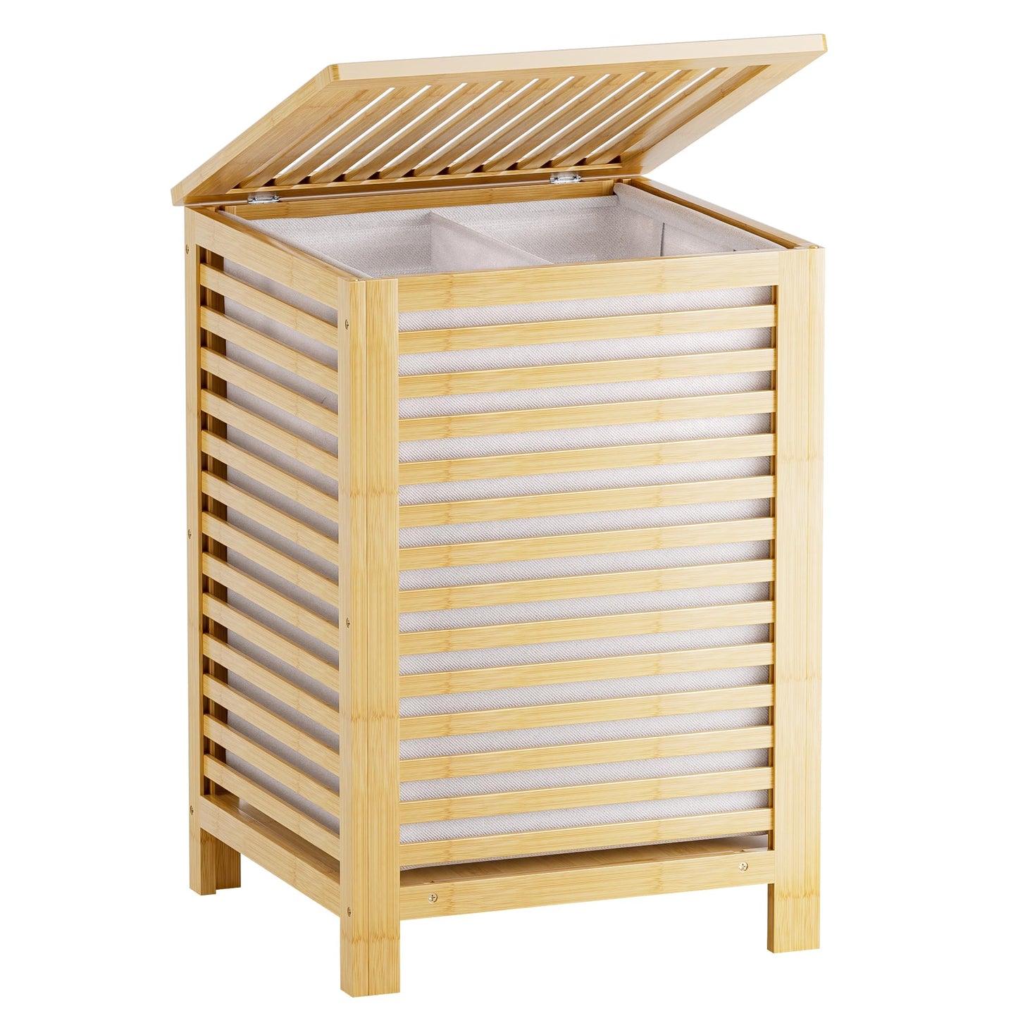 SMIBUY Double Laundry Hamper with Lid, 120L Bamboo Laundry Basket with Removable Liner Bag, 2-Section Clothes Divider Laundry Sorter for Laundry Room, Bathroom, Bedroom (Pink)