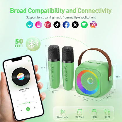 Mini Karaoke Machine for Kids Adults, Portable Bluetooth Speaker with 2 Wireless Microphone, Birthday Gifts for Girls Boys Ages 4, 5, 6, 7, 8, 9, 10, 12+ Years Old (Pinkcolor)