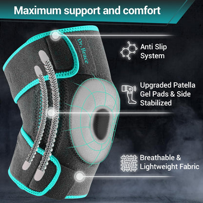 DR. BRACE ELITE Kniebandage mit Seitenstabilisatoren & Patellagelkissen für maximale Knieschmerzlinderung und schnelle Genesung für Männer und Frauen – Bitte sehen Sie sich das Video zur Größenbestimmung an (Mercury, Large)