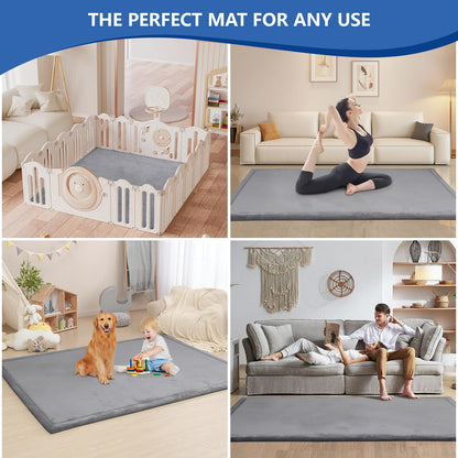 Huloo Sleep Ultra Soft Baby Spielmatte für den Boden, 3,3 cm dicke Elasti-Foam 127x127 cm Laufgittermatte für Kleinkinder, rutschfeste Rückseite, sicher zum Krabbeln und für die Bauchlage, Tatami-Stil (Dunkelgrau)