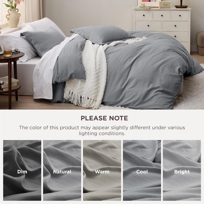 Funda nórdica blanca Bedsure, tamaño Queen, 3 piezas, aspecto de algodón prelavado, juego de cama extrasuave, incluye 1 funda nórdica de 228 x 228 cm con cierre de cremallera y 2 fundas de almohada, edredón no incluido