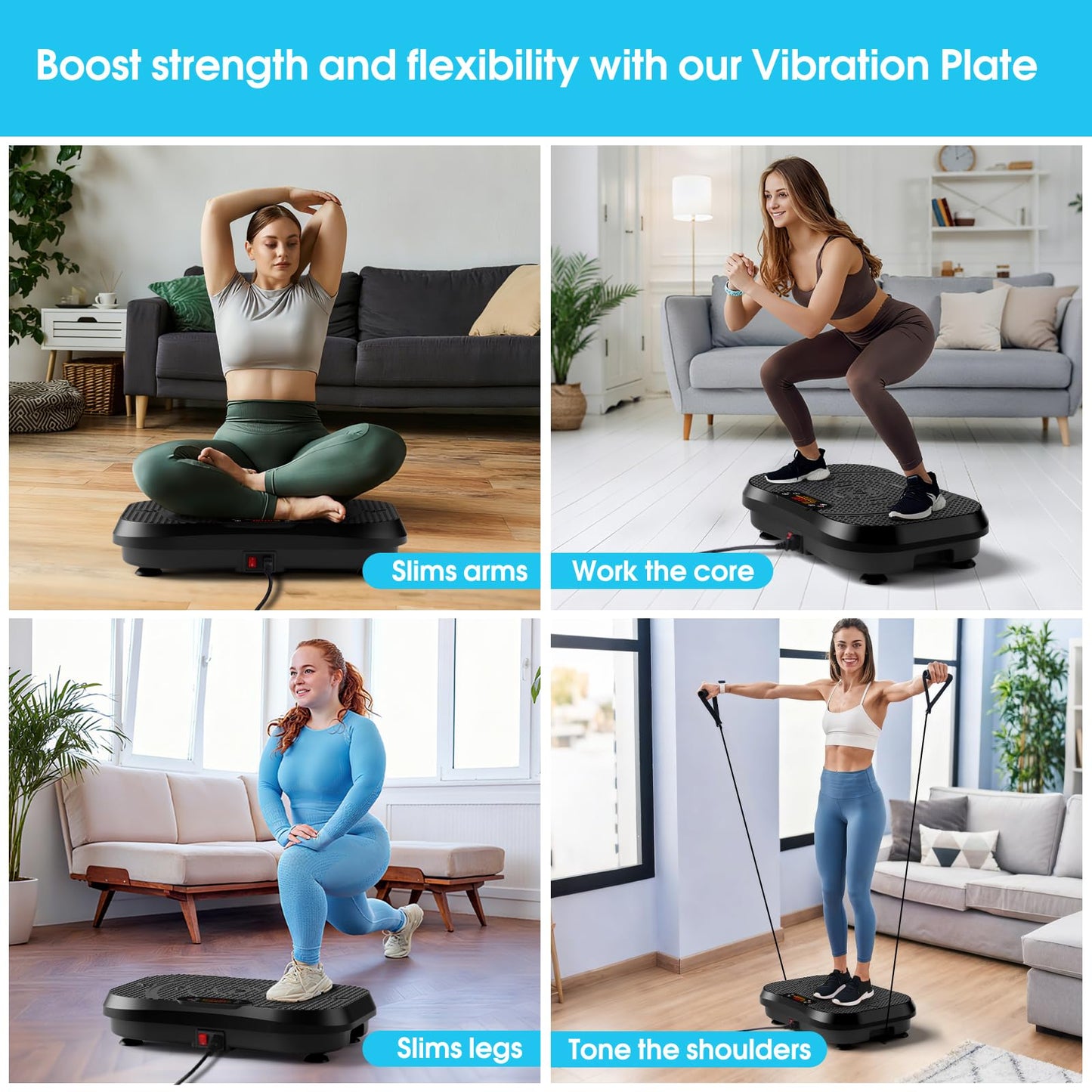 SoftGym Waver Vibration Plate Exercise Machine for Lymphatic Drainage Weight Loss,120 Speed Levels Vibrating Platform with Resistance Bands,Full-Body Workout Equipment for Muscle Activation