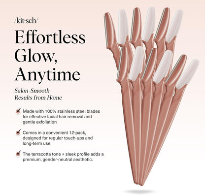 Kitsch Dermaplaning-Rasierer für Damen & Herren – Gesichtsrasierer, Augenbrauenrasierer & Gesichtshaarentferner – Peeling-Gesichtsrasierer & Hautpflege-Tool für glattere Haut – Terracotta, 12 Stück