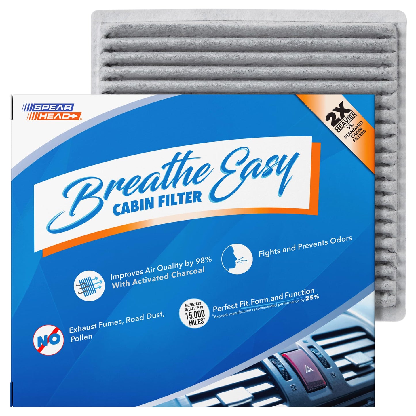 Spearhead Odor Defense Breathe Easy AC & Heater Cabin Filter | Fits Select 2016-2025 Toyota, Lexus, Subaru, 2016-2023 CX-9 Like OEM | Up to 25% Longer Lasting w/Activated Carbon (BE-157)