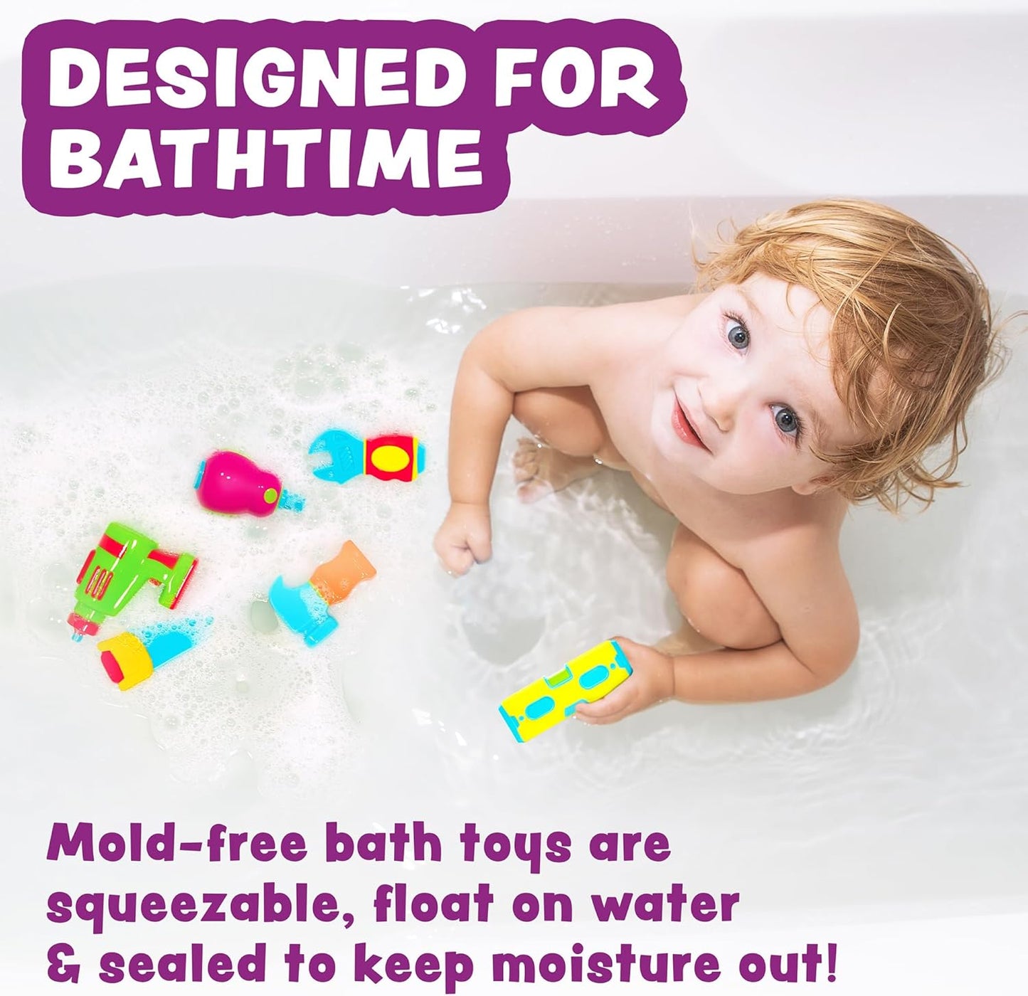 Tub Works® Construction™ Trucks Schimmelfreies Badespielzeug, 6er-Pack | Versiegeltes Design ohne Löcher hält Feuchtigkeit fern | Weich, quetschbar und schwimmt auf dem Wasser | Baby- und Kleinkind-Badespielzeug | Kinderauto-Spielzeug