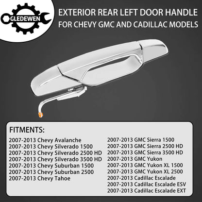 Außenliegender Chrom-Türgriff vorne links Fahrerseite | Ersatz für 2007-2013 Chevy Silverado Suburban Tahoe Avalanche GMC Sierra Yukon Cadillac Escalade | Ersetzt# 20828258, 22738721, 25960525
