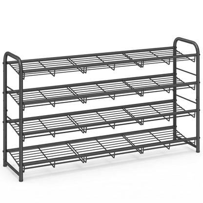 SONGMICS Stackable Shoe Rack, 4 Tier Metal Shoes Rack Storage Shelf, Holds up to 16 Pairs Shoes, Adjustable Slanted Shelves Tower Organizer for Closet Entryway Small Spaces, Bronze