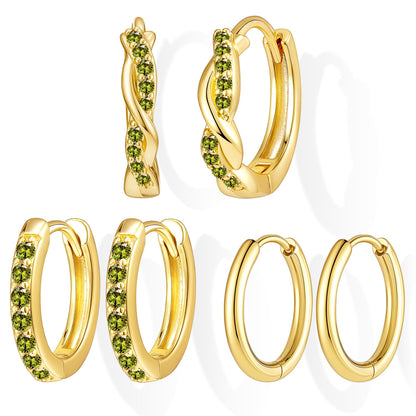Inerney 14K Gold Plated Huggie Hoop Earrings for Women, Small Sterling Silver Earring Set Hypoallergenic Cartilage Helix Stacks, Mini Dainty Cute Trendy Birthstone Jewelry Gift for Multiple Piercings