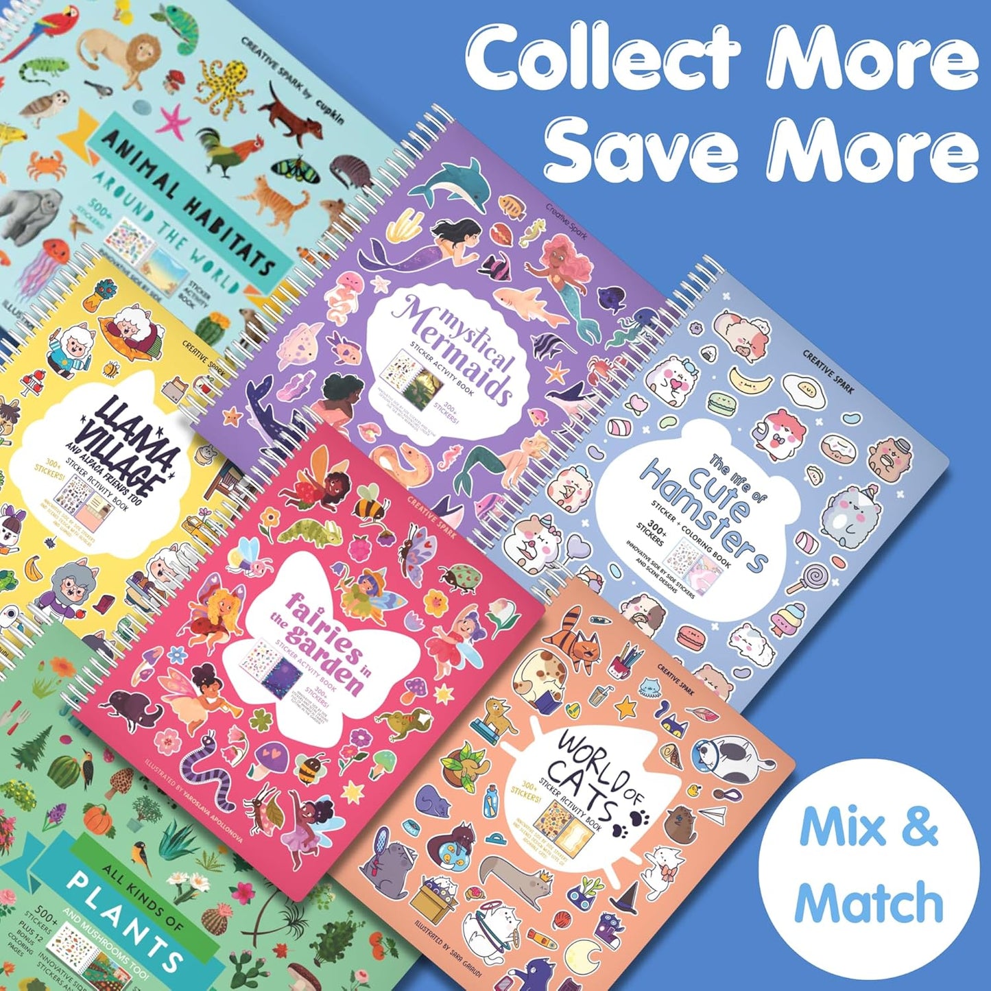 CUPKIN Animals Habitat 500+ Kids Sticker Book Toddler Airplane Travel Activity Coloring and Sticker Book, Road Trip Essentials, 12 Coloring Pages + 12 Scenes for Ages 2–8 Years