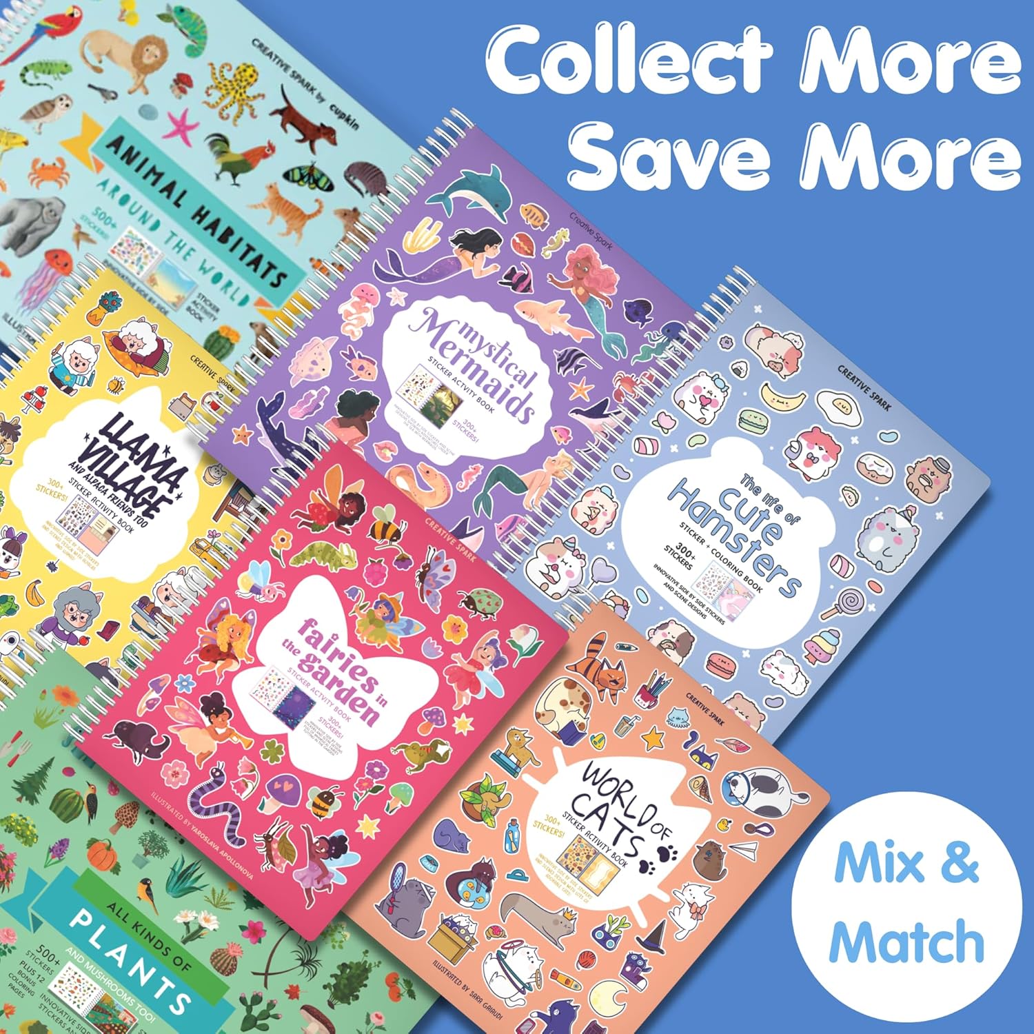 CUPKIN Animals Habitat 500+ Kids Sticker Book Toddler Airplane Travel Activity Coloring and Sticker Book, Road Trip Essentials, 12 Coloring Pages + 12 Scenes for Ages 2–8 Years