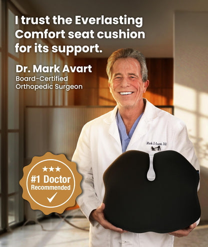 Everlasting Comfort Doctor Recommended Memory Foam Seat Cushion for Office Chairs & Car - Ergonomic Office Desk Accessories - Cushions for Tailbone Pain Relief, Sciatica & Back Support Pillow