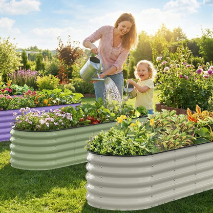 Kesfitt Raised Garden Bed, 5x2x1 FT Galvanized Steel Metal Raised Garden Bed, Oval Open-Bottom Design, 12-Inch Deep for Outdoor Vegetable & Herb Gardening, Fruit Green