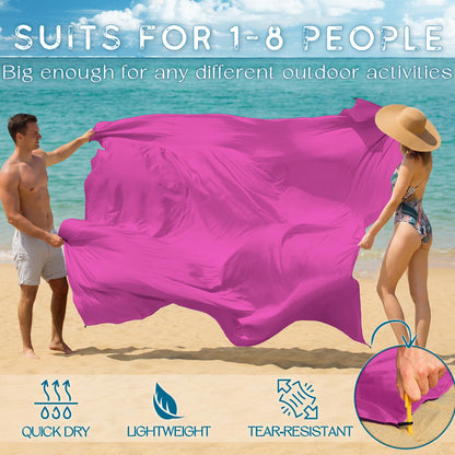 BYDOLL Beach Blanket Waterproof Sandproof Large Sand Free,78''X81''/10'X9' Oversized Sandless Lightweight Blanket Picnic Mat for Beach Travel Camping Hiking with Stakes