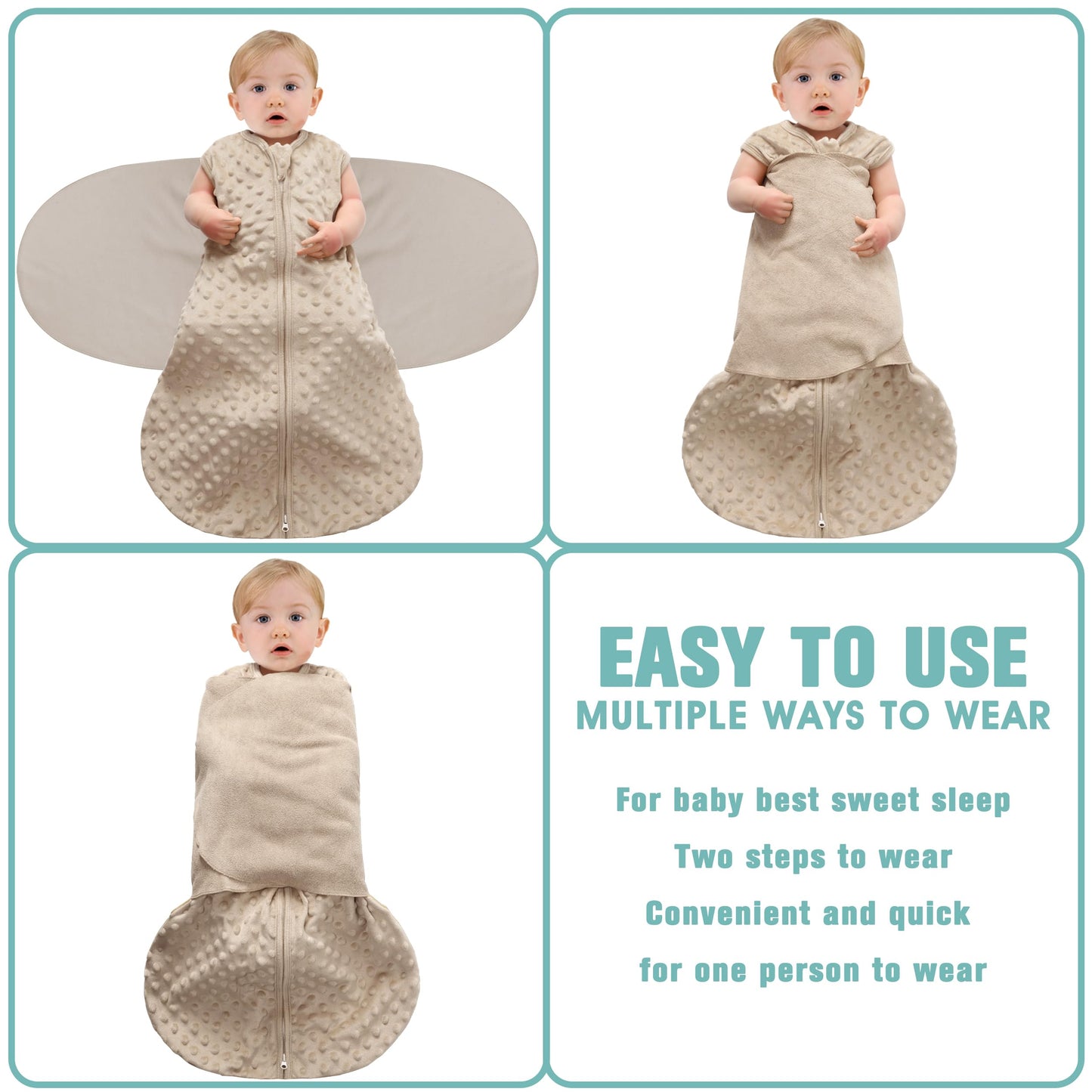 BSTOPPT Fleece Newborn Sleep Sack Baby Swaddle,3-Way Adjustable Wearable Blanket,2 Pack Fleece Swaddling sleeping bag TOG 2.0， (Blue&Green, 0-3 Months)