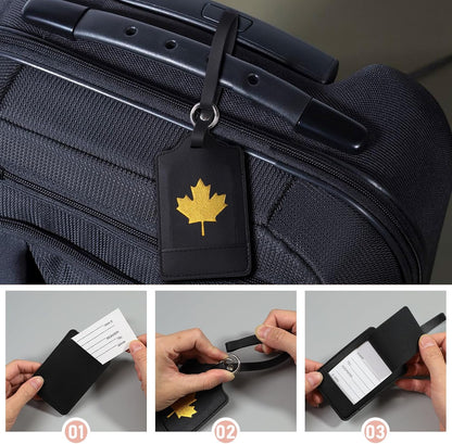 4 Pack Luggage Tag, Anyos PU Leather Travel Bag Labels Suitcase Baggage Tags with Name ID Card Privacy Protection