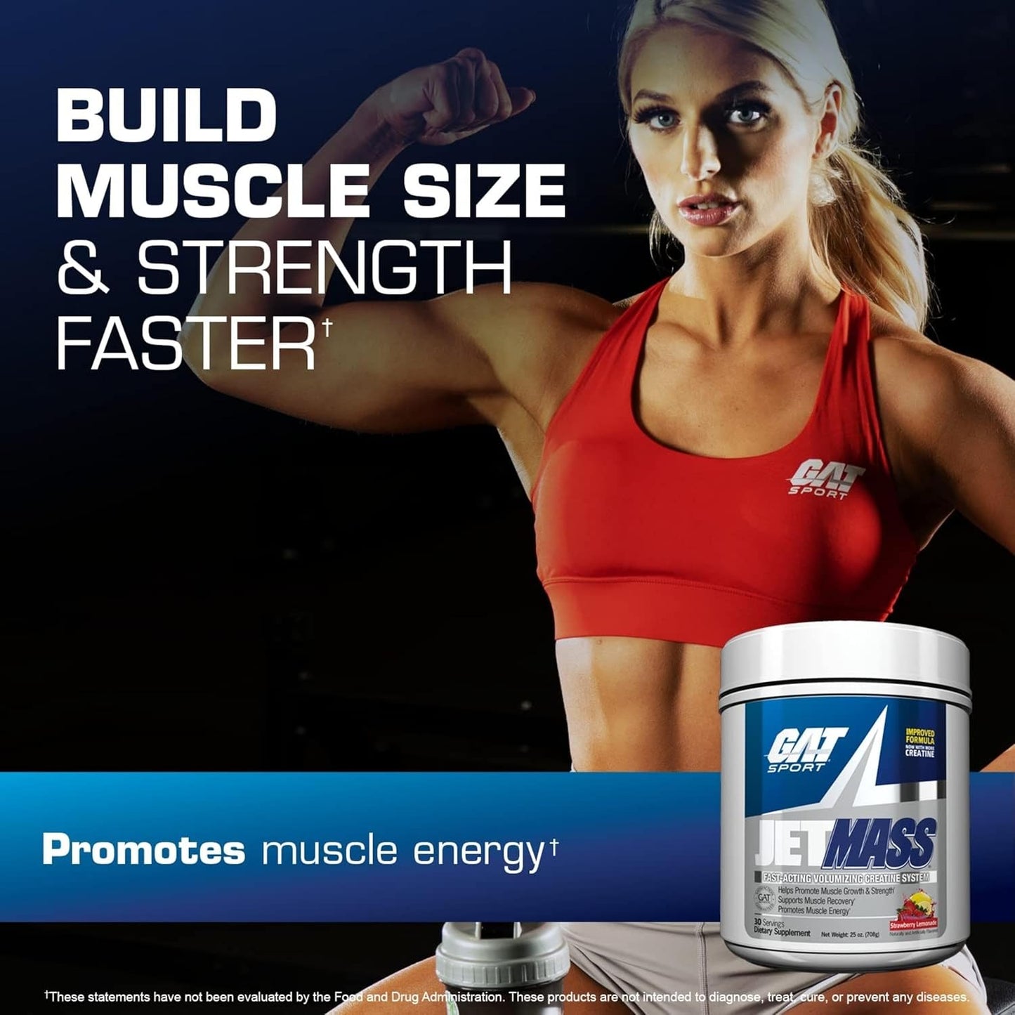 GAT Sport Jet Mass 30 Serve Creatine System, Tropical Ice, 25.4 Oz.