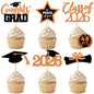 48 PCS Graduation Cupcake Toppers, 6 Styles Congrats Grad Cake Topper, Black and Gold Graduation Decorations 2026, Glittery Cap and Diploma Cake Picks for Grad Party Decor Supplies