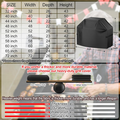 Grillabdeckung, 58 Zoll BBQ Gasgrill Abdeckung für Outdoor-Grills, Wasserdicht, UV-Schutz, Reißfest, Farbecht, Grillabdeckung mit Klettverschlussgurten und verstellbarem Saumzugband, Schwarz