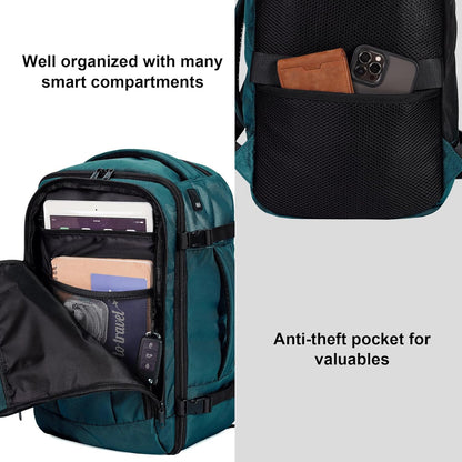 ECOHUB 16'' Reise-Rucksack Handgepäck Unterseat-Rucksack Persönlicher Gegenstand Flugzeug-Reisetasche mit 13 Taschen Handgepäck Flaschenhalter USB-Ladeanschluss Casual Daypack für Frauen Männer Schwarz