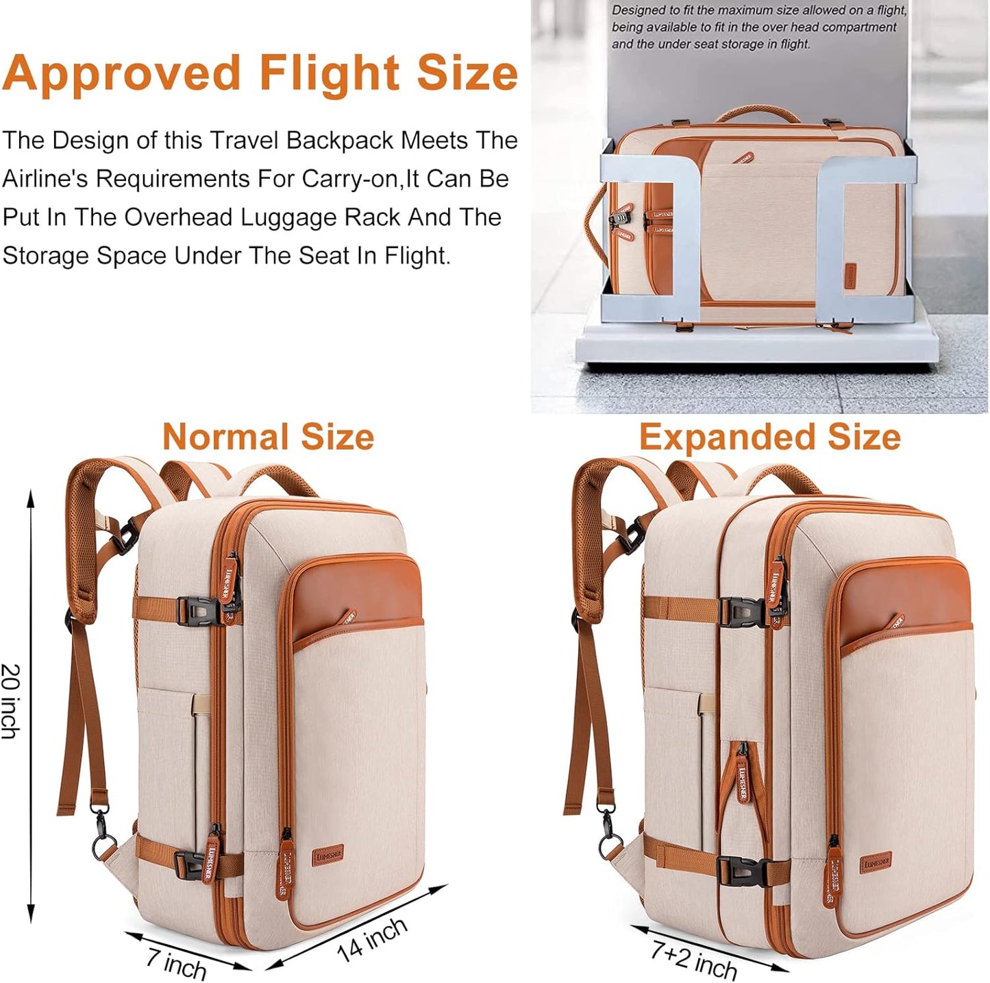 Lumesner Handgepäck Rucksack, extra großer 40L Flugzugelassener Reiserucksack für Damen & Herren