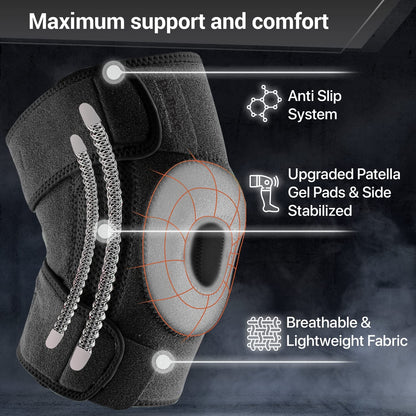 DR. BRACE ELITE Kniebandage mit Seitenstabilisatoren & Patellagelkissen für maximale Knieschmerzlinderung und schnelle Genesung für Männer und Frauen – Bitte sehen Sie sich das Video zur Größenbestimmung an (Mercury, Large)